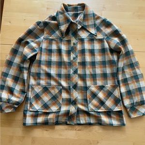 Vintage Green Plaid Button Down Shirt | 70s/80s Style | Size Medium